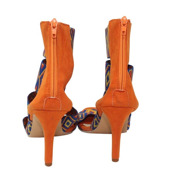 Tribal Gladiator 9.5M Blue Orange Multicolored Ankle Strap Zipper Accent Heels - Picture 5 of 7